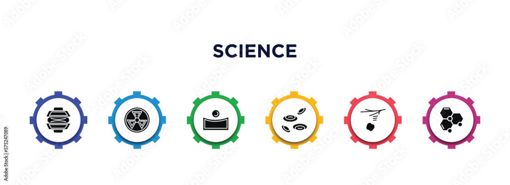 science filled icons with infographic template. glyph icons such as force, radiation, concave, cells, gravity, molecules vector. science filled icons with infographic template. glyph icons such as force, radiation, concave, cells, gravity, molecules vector.