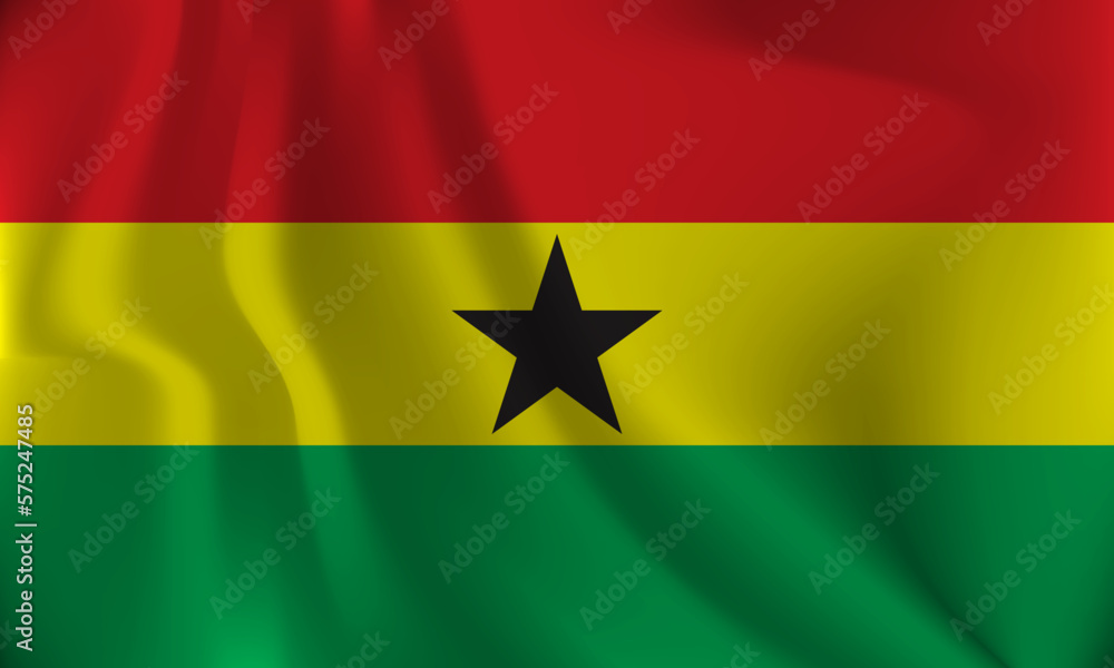 Flag of Ghana, with a wavy effect due to the wind. Flag of Ghana, with a wavy effect due to the wind.