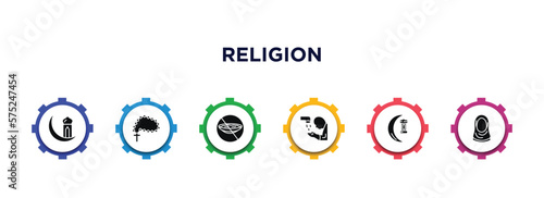 religion filled icons with infographic template. glyph icons such as islamic ramadan, raya rosary, ramadan fasting, islamic ghusl, ramadan crescent moon, hijab vector.