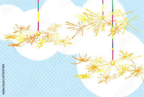 線香花火の暑中見舞いはがき　横　鹿の子　文字なし