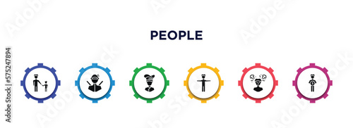 people filled icons with infographic template. glyph icons such as father and son, ninja portrait, chief, standing up man, man angry, man saving money vector.
