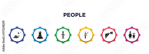 people filled icons with infographic template. glyph icons such as salat, muslim man, hairy, spindle, ruku, mother and daughter vector.