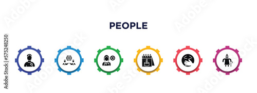 people filled icons with infographic template. glyph icons such as pacient, business partnership, female doctor, birth, kidnapping, elder vector.