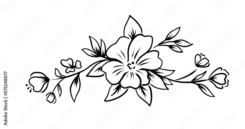 Fototapeta premium Abstract flowers line. Floral tattoo. Vector illustration