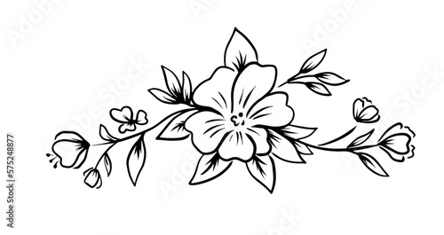 Abstract flowers line. Floral tattoo. Vector illustration