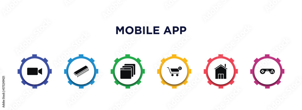mobile app filled icons with infographic template. glyph icons such as videocall, rom, applications, purchase, homepage, videogame vector. mobile app filled icons with infographic template. glyph icons such as videocall, rom, applications, purchase, homepage, videogame vector.