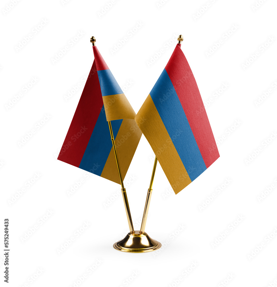 Small national flags of the Armenia on a white background