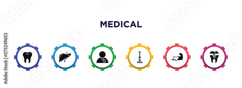medical filled icons with infographic template. glyph icons such as teeth, liver, patient, electric toothbrush, fit, premolar vector.