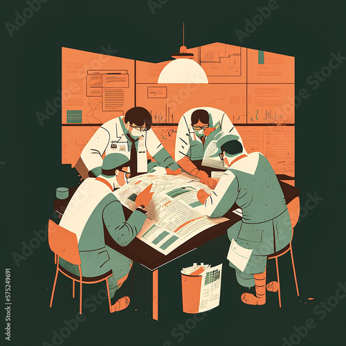 illustration of a medical team collaborating on a treatment plan for a patient. Generative AI. photo