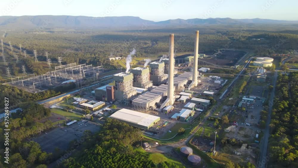 Aerial drone view of Eraring Power Station, Australia’s largest coal fired power station consisting of steam driven turbo alternators located at Eraring, NSW, Australia Aerial drone view of Eraring Power Station, Australia’s largest coal fired power station consisting of steam driven turbo alternators located at Eraring, NSW, Australia