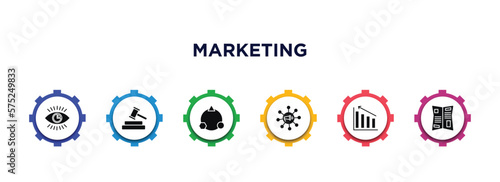 marketing filled icons with infographic template. glyph icons such as business eye, bid, diversify, viral, diagrams, gazette vector.