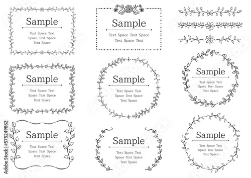 手描きの花と植物のフレームと飾りのセット