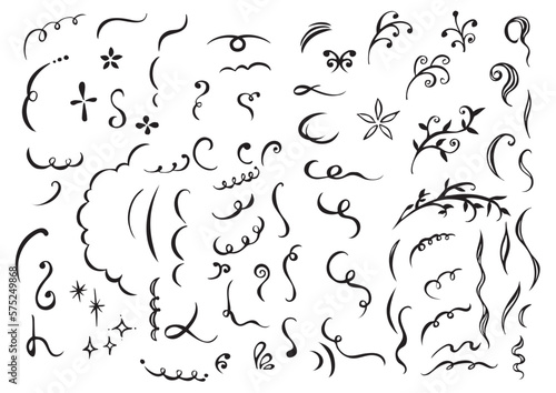 筆で描かれたたくさんのデコレーションパーツ