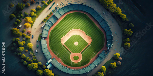 Aerial overhead view of a Baseball game - Generative AI