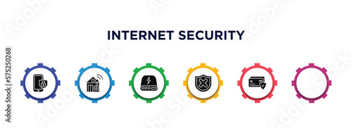 internet security filled icons with infographic template. glyph icons such as email security, mobile phone security, home network, hard drive, hub, credit card vector.