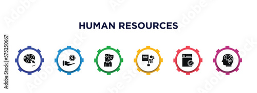 human resources filled icons with infographic template. glyph icons such as art, earnings, appearance, exit interview, approved, fired vector.