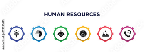 human resources filled icons with infographic template. glyph icons such as candidate, urgent, work team, profiles, working, call vector.
