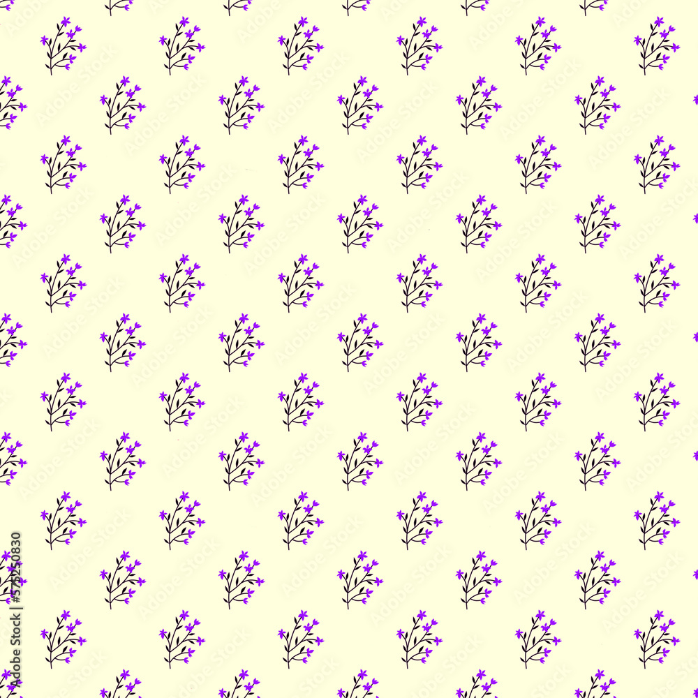 Spring small delicate purple - violet flowers on a neutral light cream background