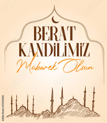 Berat kandilimiz mubarek olsun Translation: islamic holy night, vector, Barat festival vector	 photo