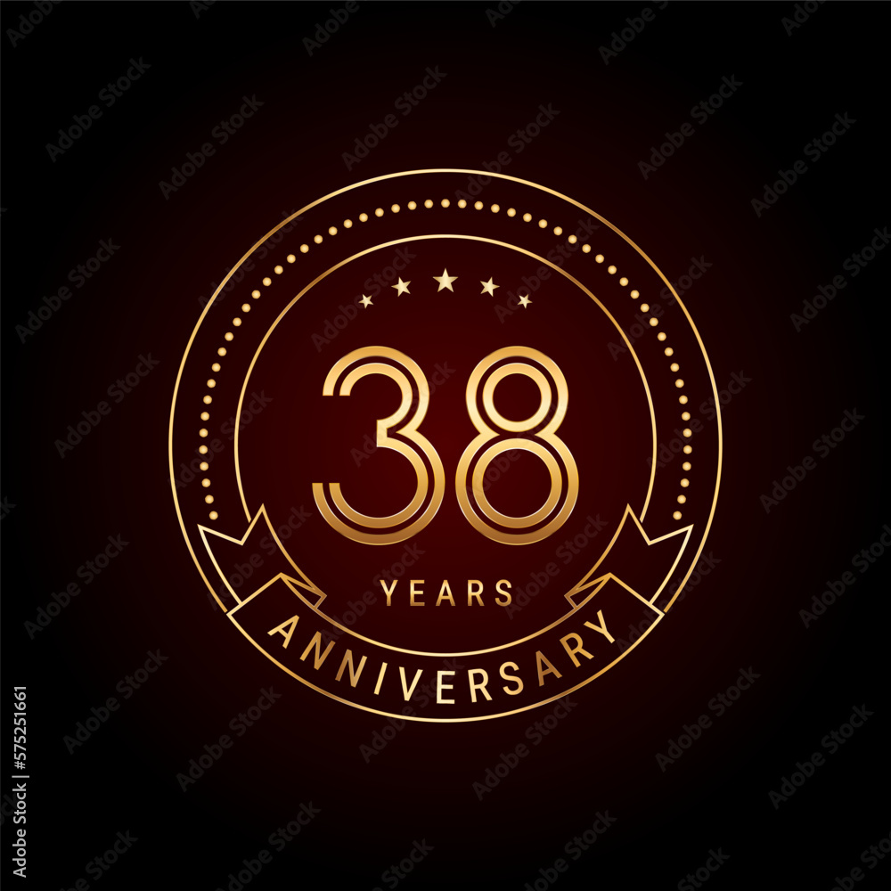 Fototapeta premium 38th year anniversary celebration. Anniversary logo design with golden number and text. Logo Vector Template