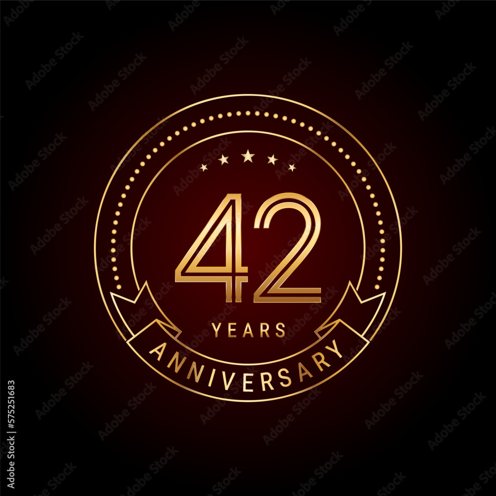Fototapeta premium 42th year anniversary celebration. Anniversary logo design with golden number and text. Logo Vector Template