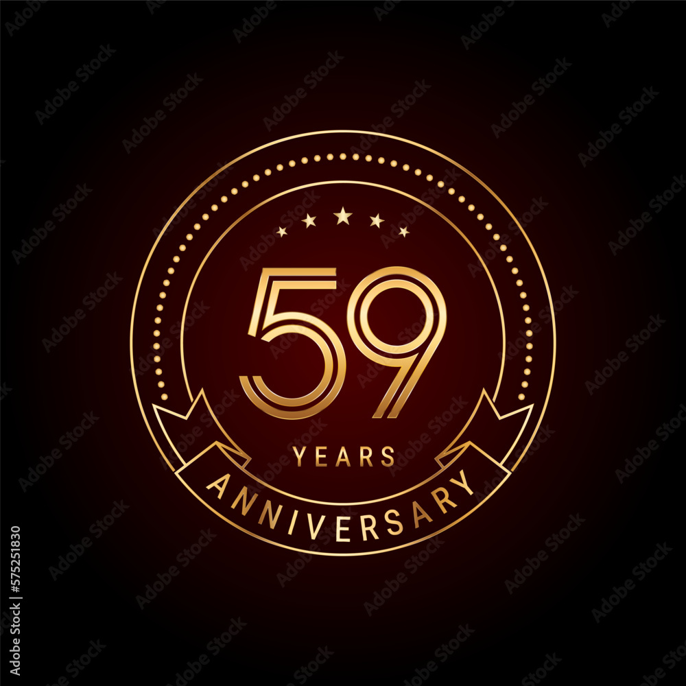 Fototapeta premium 59th year anniversary celebration. Anniversary logo design with golden number and text. Logo Vector Template