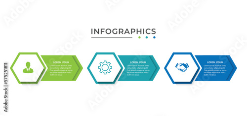 hexagonal style 3 steps business infographic template.