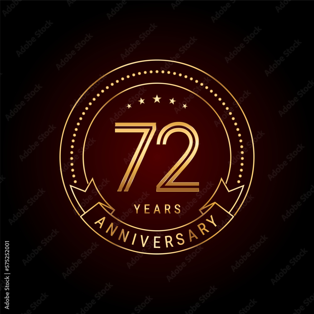 72th year anniversary celebration. Anniversary logo design with golden number and text. Logo Vector Template 72th year anniversary celebration. Anniversary logo design with golden number and text. Logo Vector Template