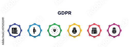 gdpr filled icons with infographic template. glyph icons such as right to access, pendrive, gdpr, keylock, document, key vector.