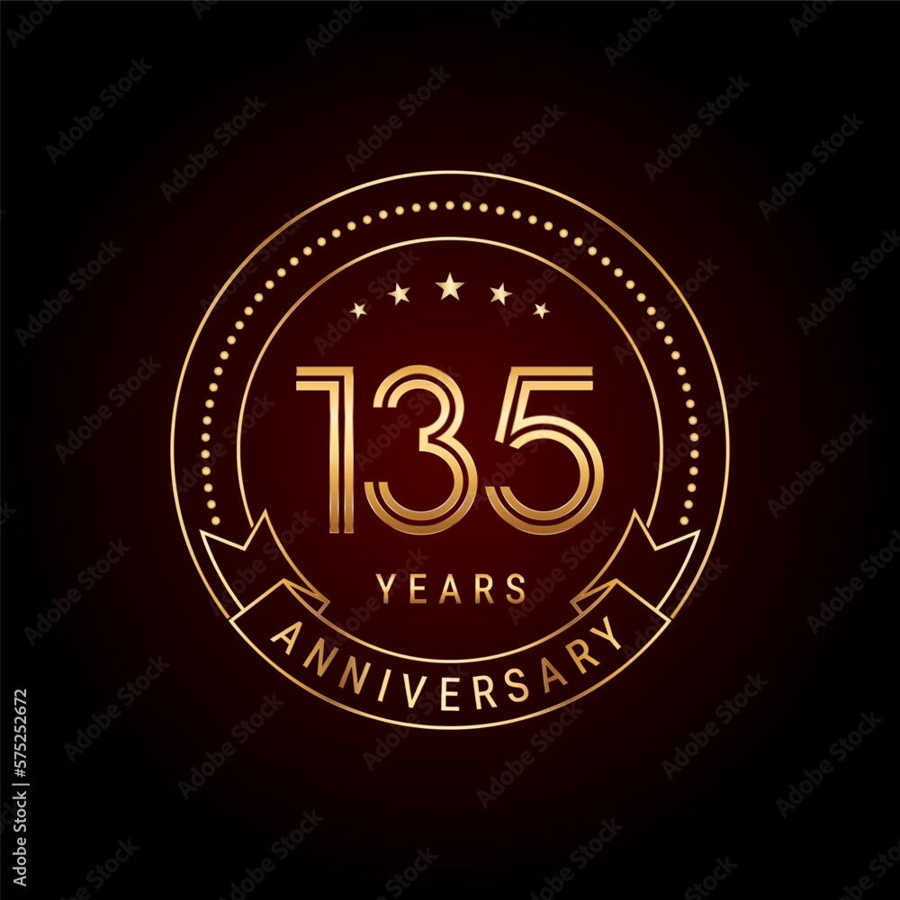 Fototapeta premium 135th year anniversary celebration. Anniversary logo design with golden number and text. Logo Vector Template