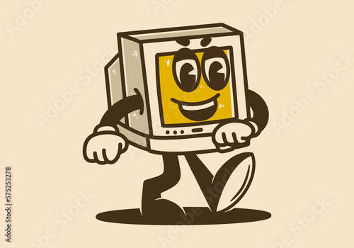 Mascot character design of a walking old monitors