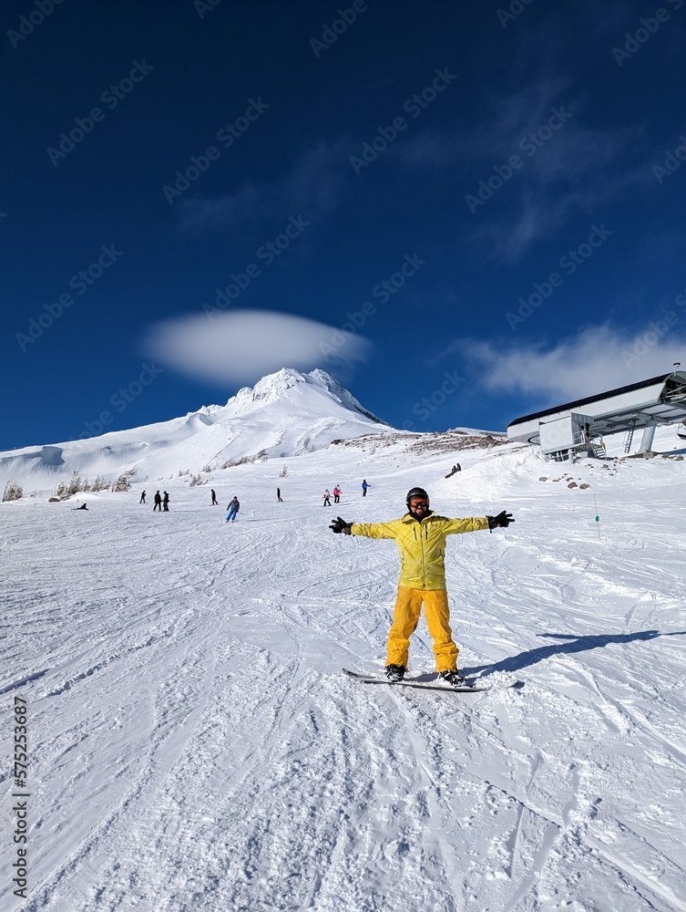 Snowboarder on top of Mt Hood