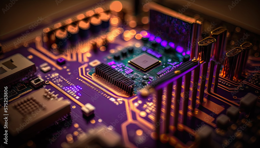 Close up of a motherboard circuitry - Generative AI Close up of a motherboard circuitry - Generative AI