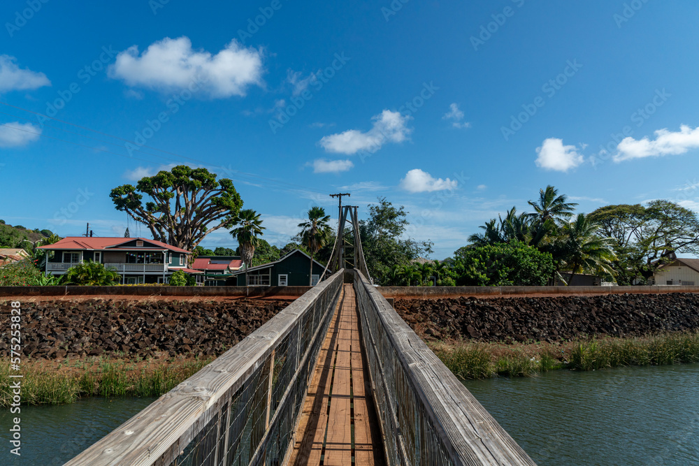 Shot of the Hanapepe Swinging Bridge in Kauai, Hawaii