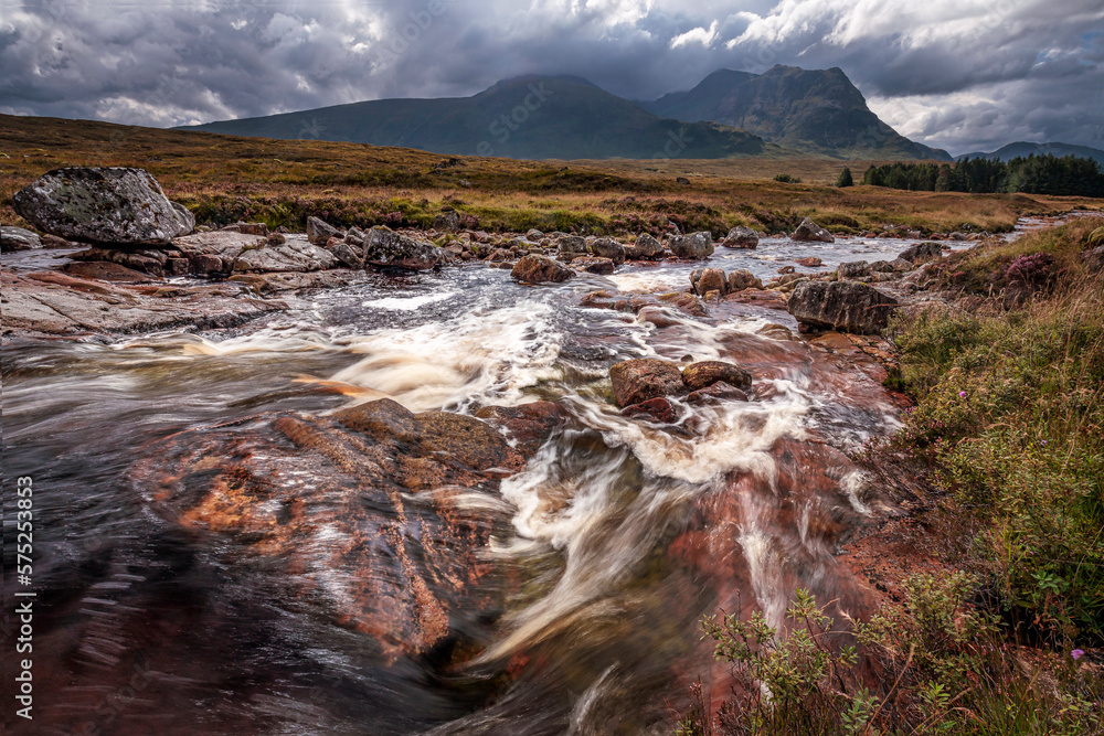 Cascading River Etive near Buachaille Etive Mor Mountain, Glencoe, Scotland Cascading River Etive near Buachaille Etive Mor Mountain, Glencoe, Scotland
