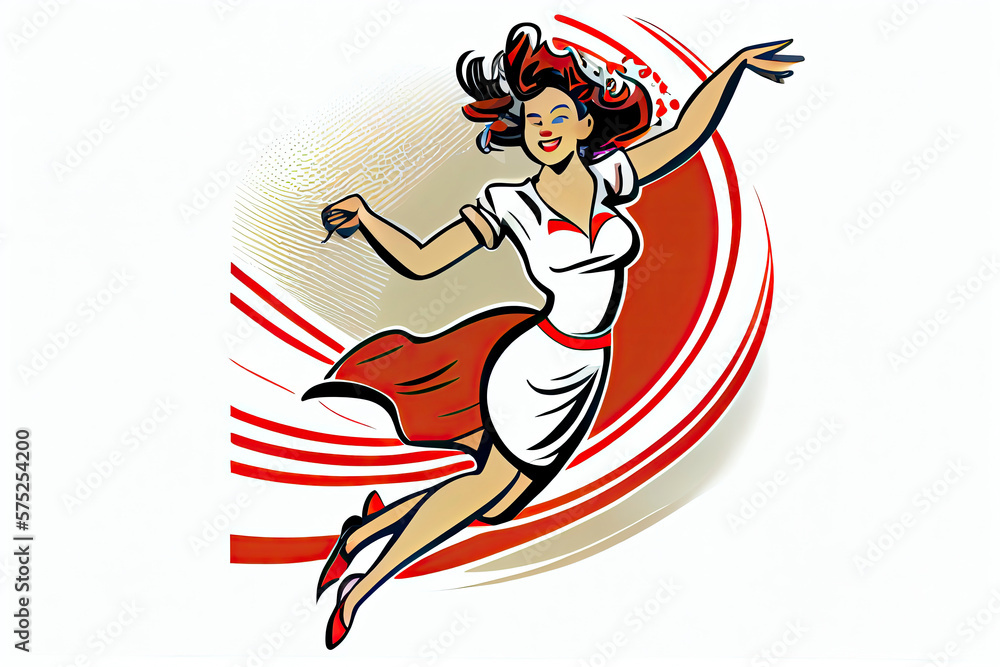 dancing woman cartoon style logo, full body, white background