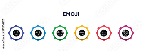 emoji filled icons with infographic template. glyph icons such as pensive emoji, confused emoji, pouting drool disappointed worried vector.