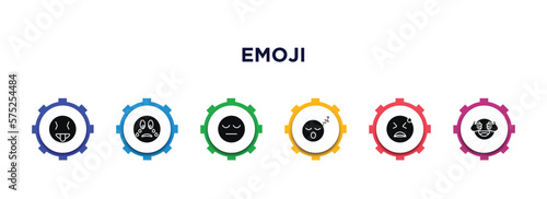 emoji filled icons with infographic template. glyph icons such as tongue out emoji, crying emoji, tired sleep desperate shy vector.