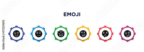 emoji filled icons with infographic template. glyph icons such as weird emoji, suspect emoji, in love proud shushing stupid vector.