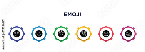 emoji filled icons with infographic template. glyph icons such as yelling emoji, smile emoji, headache nauseated scared -mouth vector.