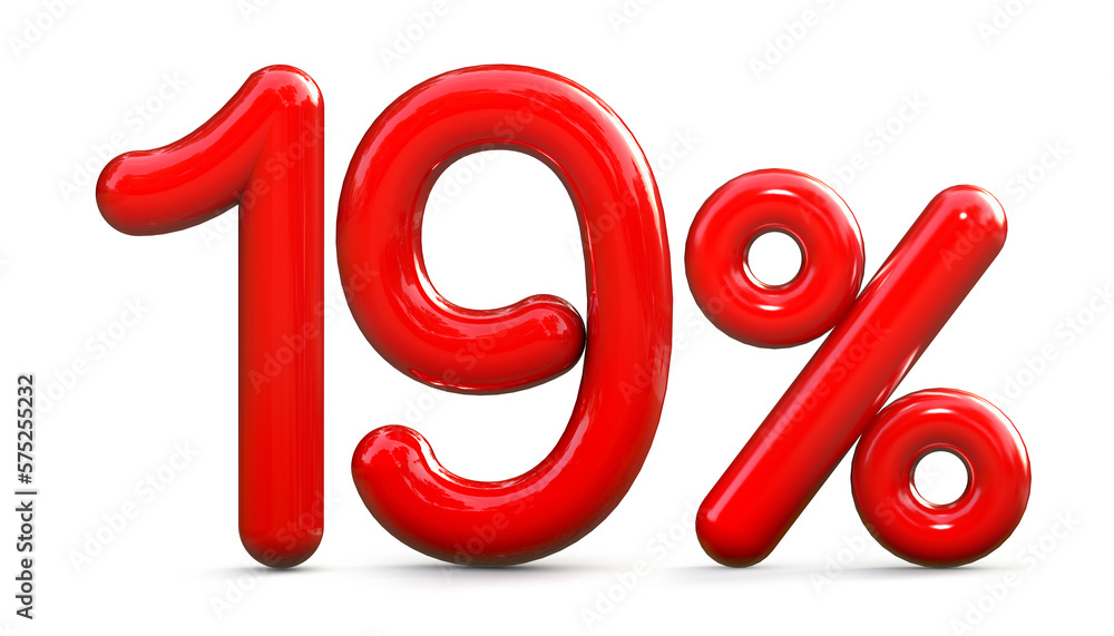 Number 19 in red glossy 3d isolated on white background. 3D illustration. Sales concept. Number 19 in red glossy 3d isolated on white background. 3D illustration. Sales concept.