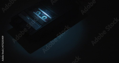 Analog Cassette Recorder Under Blue Spotlight