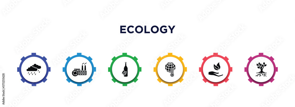 ecology filled icons with infographic template. glyph icons such as raining, recycling factory, recycled bottle, warming, natural product, tree and roots vector. ecology filled icons with infographic template. glyph icons such as raining, recycling factory, recycled bottle, warming, natural product, tree and roots vector.