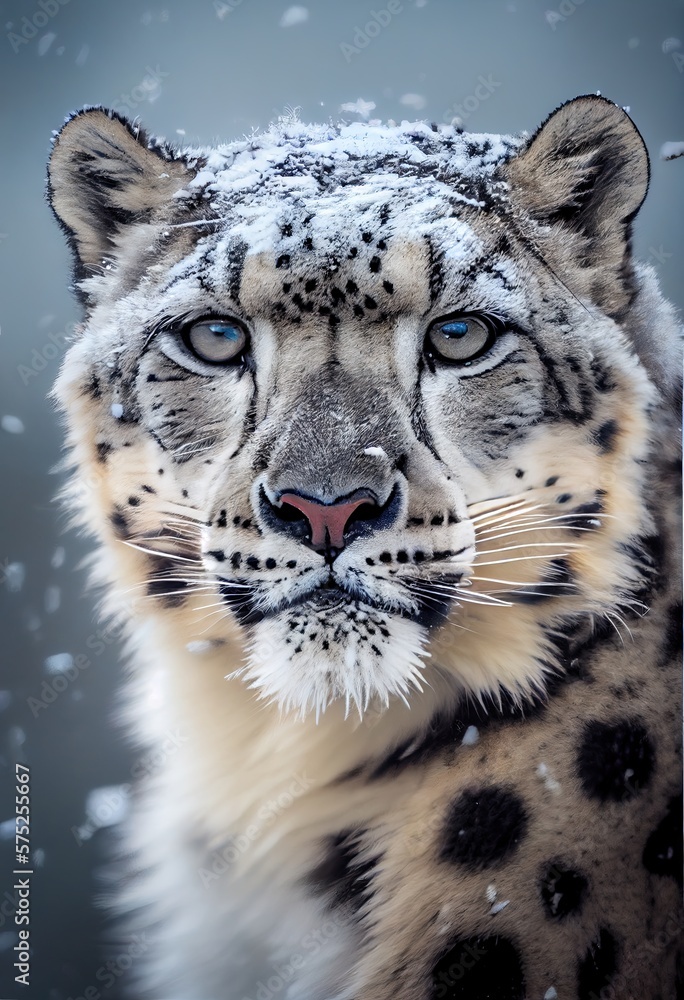 Schneeleopard während es schneit, generative AI Schneeleopard während es schneit, generative AI