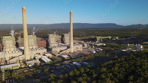 Aerial drone view of Eraring Power Station, Australia’s largest coal fired power station consisting of steam driven turbo alternators located at Eraring, NSW, Australia photo