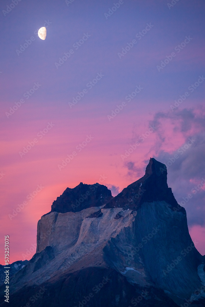 Moonrise over one of the iconic Cuernos in Torres del Paine. Moonrise over one of the iconic Cuernos in Torres del Paine.