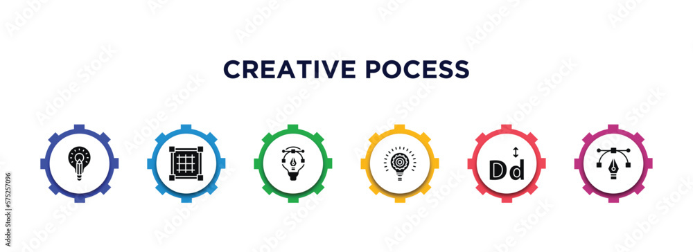 creative pocess filled icons with infographic template. glyph icons such as creative, grid, graphic de, , typography, graphic tool vector. creative pocess filled icons with infographic template. glyph icons such as creative, grid, graphic de, , typography, graphic tool vector.