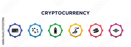 cryptocurrency filled icons with infographic template. glyph icons such as programming, node, point of service, saving, gold, best seller vector.