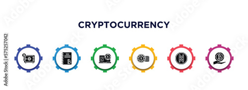 cryptocurrency filled icons with infographic template. glyph icons such as proof of stake, ledger, online banking, casino chips, , donation vector.