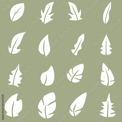 Set of leaves vector on green background for decorating wallpaper, artworks ,presentations